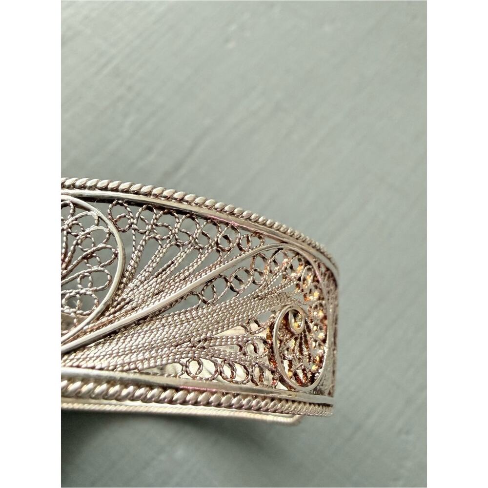 925 Sterling Silver Cuff Maltese cross filigree cuff bracelet - Picture 11 of 13